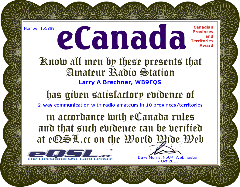 eQSL's eCanada certificate